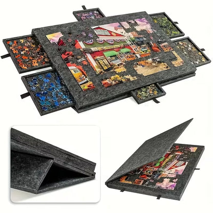 Foldable puzzle table with sorting drawers and ergonomic tilting angle for adults – Dark Gray, Light Gray
