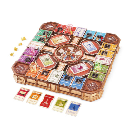 3d wooden puzzle board game kit with lights and sound, 907 piece property trading game for adults and teens