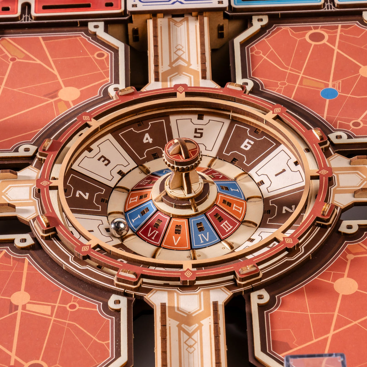 mechanical wooden board game with marble wheel spinner, interactive 3d wooden puzzle kit gift for board game lovers