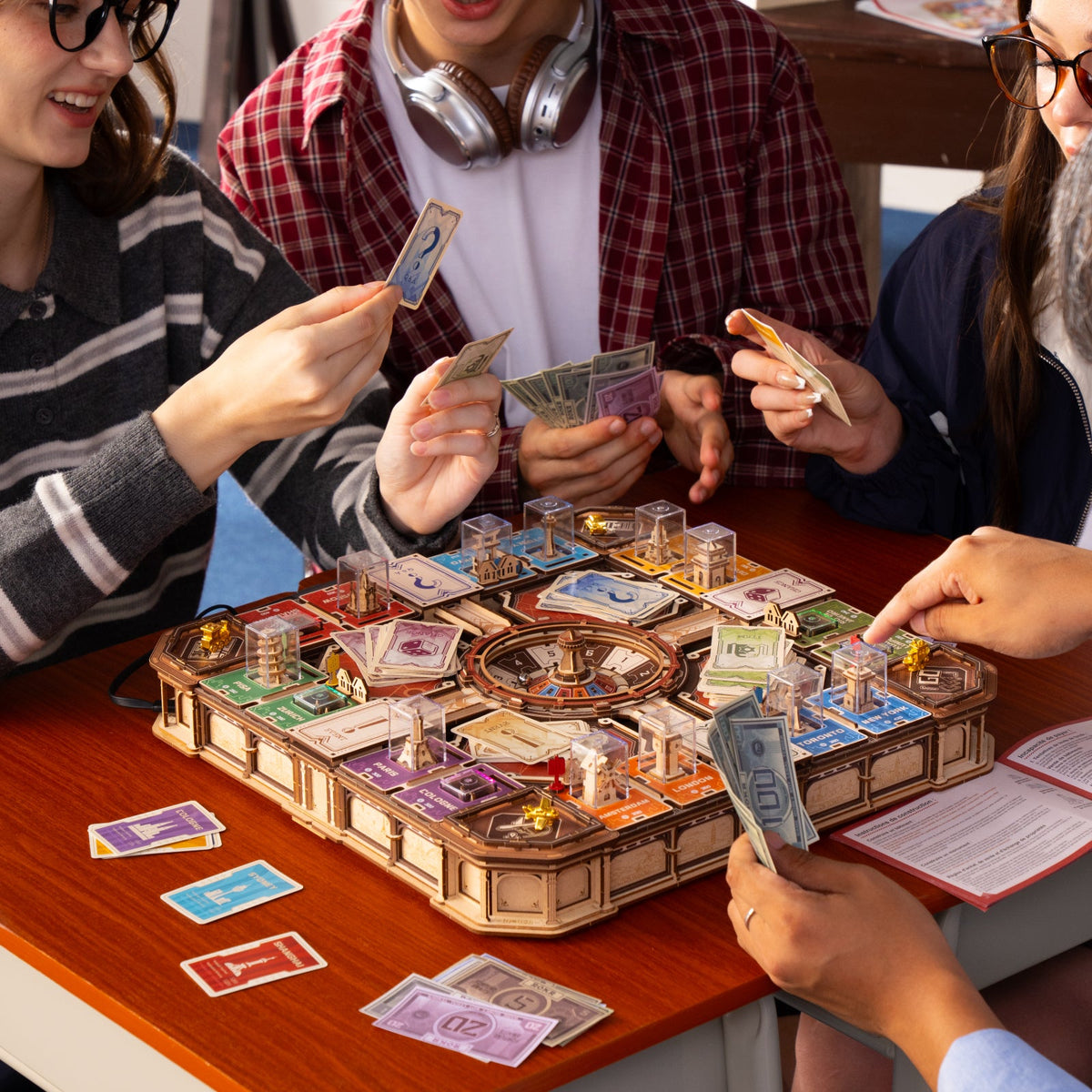 party board game for adults and 2 to 5 players, wooden property trading game for game night with friends and family