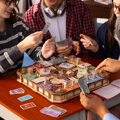 party board game for adults and 2 to 5 players, wooden property trading game for game night with friends and family
