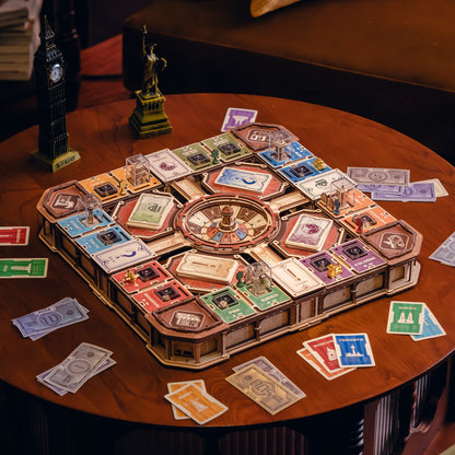 world cities property board game with 16 light-up landmarks, wooden tabletop game and living room display piece