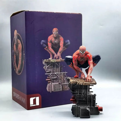 friendly neighborhood spider man statue crouched on a girder with its collector gift box, marvel present for him, Friendly Neighborhood Suit