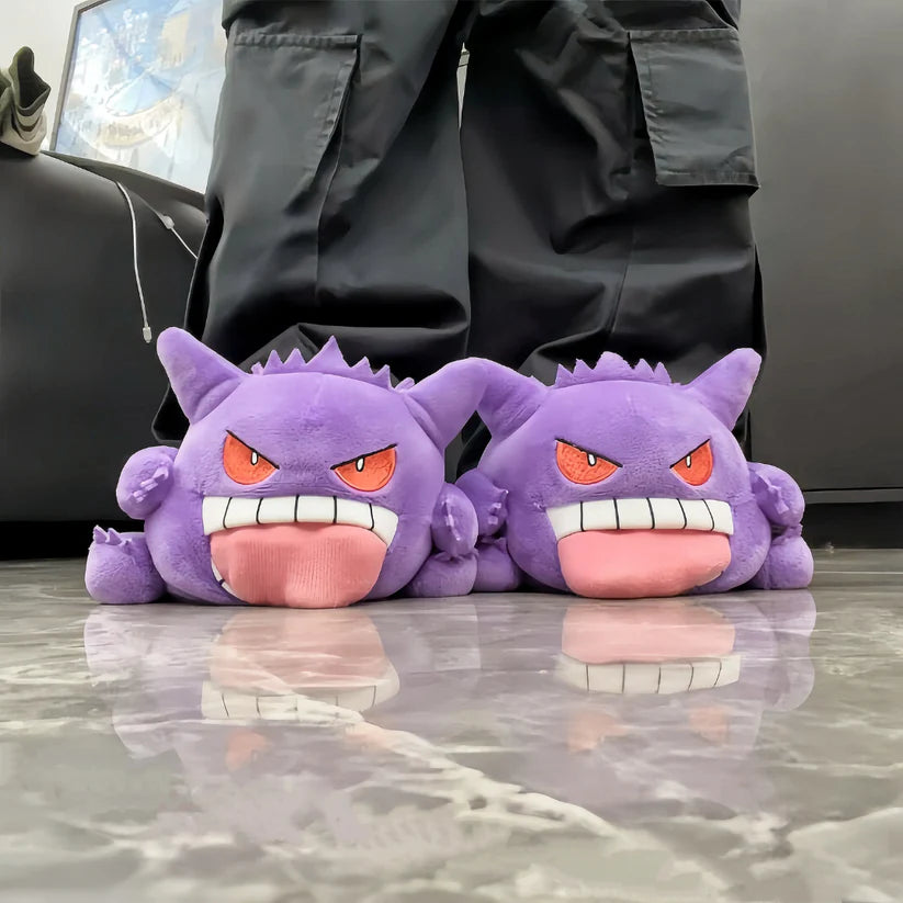 pokemon gengar slippers tongue out plush ghost type anime fan kawaii cozy house shoes bedroom indoor warm winter gift idea 3256811681395735