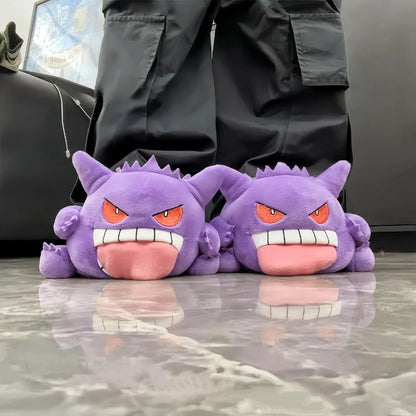 pokemon gengar slippers tongue out plush ghost type anime fan kawaii cozy house shoes bedroom indoor warm winter gift idea 3256811681395735