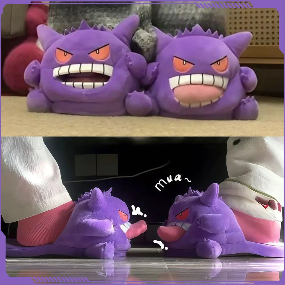 funny gengar pokemon plush slippers tongue out anime ghost cozy house shoes indoor lounge gamer boyfriend birthday gift 3256811681395735