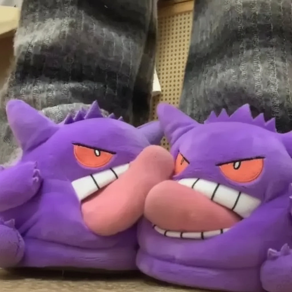 purple gengar slippers funny tongue design soft plush winter house shoes pokemon anime fan gift novelty indoor footwear 3256811681395735