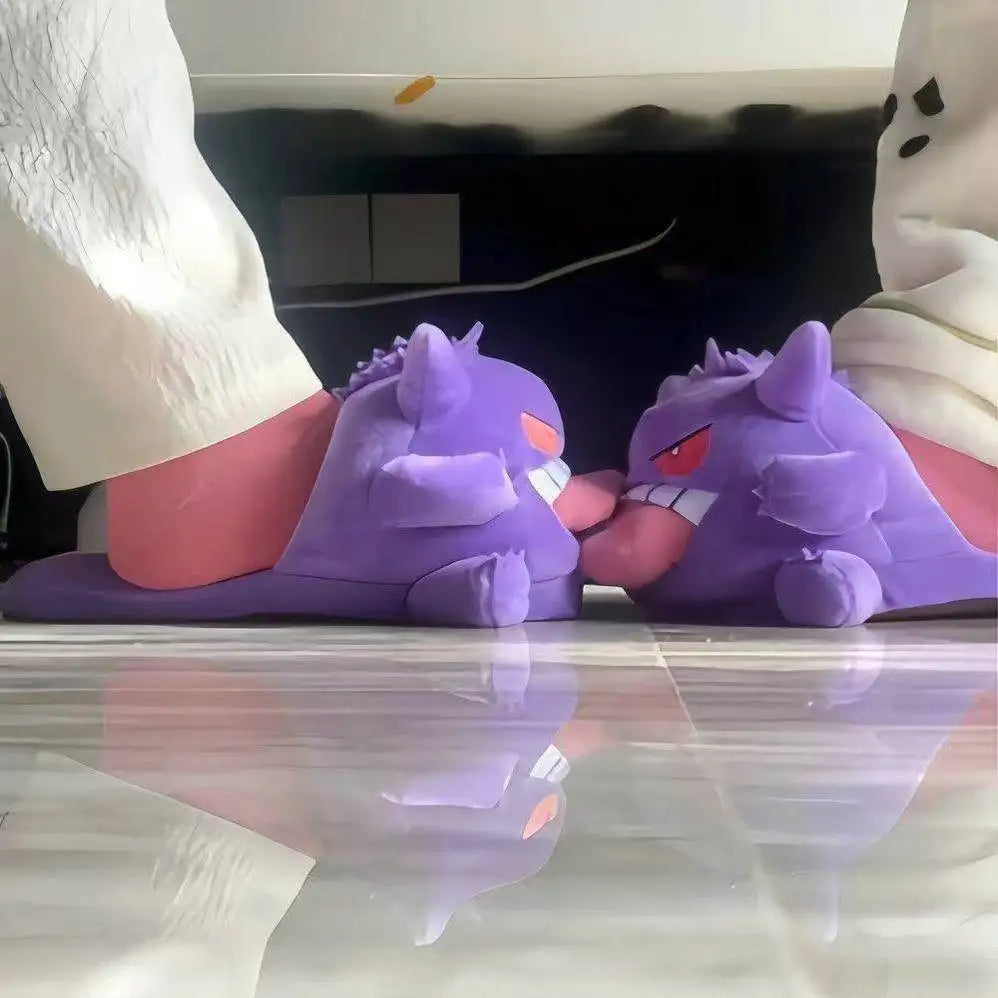 gengar pokemon slippers couple matching tongue out plush house shoes anime fan birthday gift cozy winter indoor warm 3256811681395735