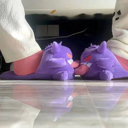 gengar pokemon slippers couple matching tongue out plush house shoes anime fan birthday gift cozy winter indoor warm 3256811681395735