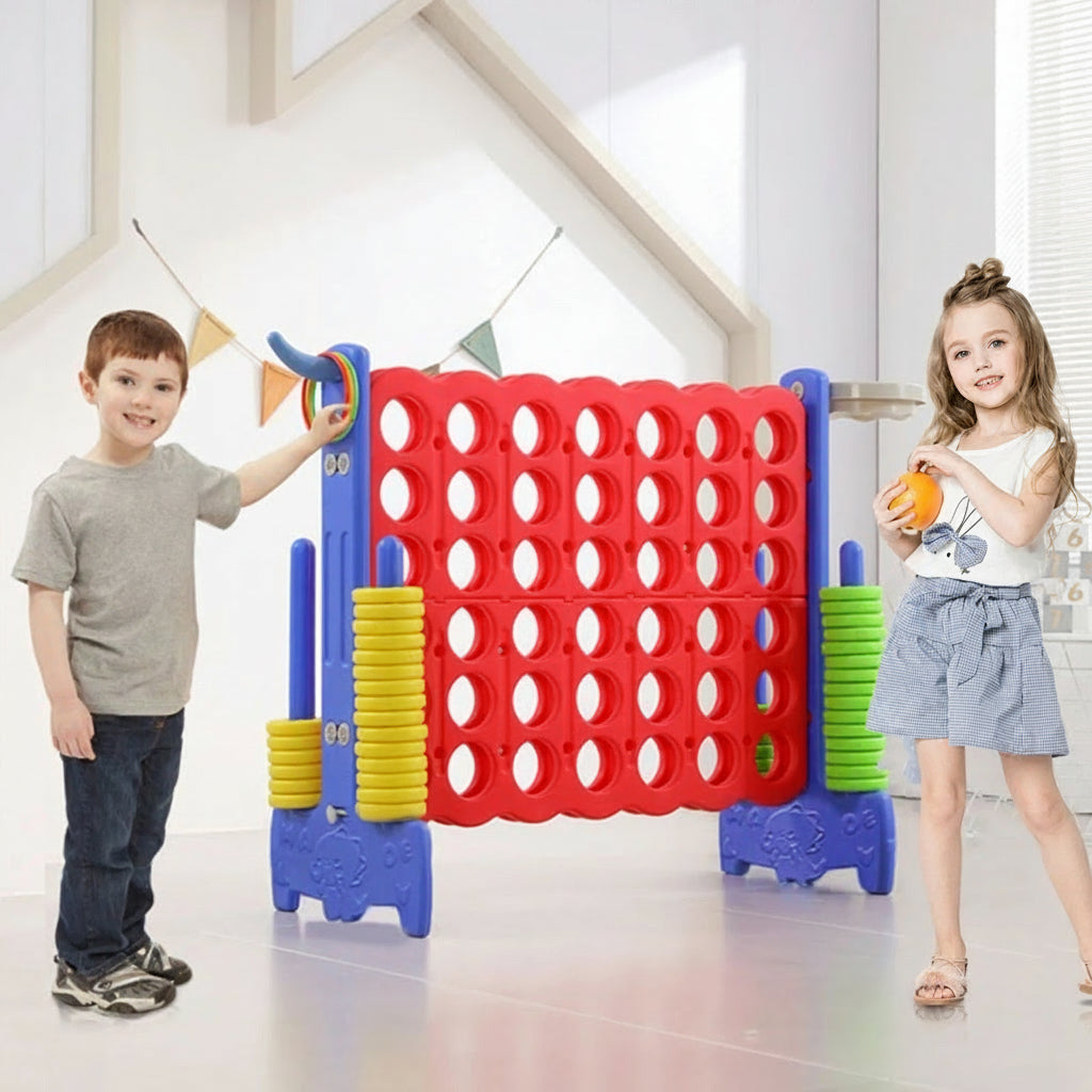 Puzzloria Giant Connect 4 3-in-1 outdoor yard game with basketball hoop ring toss oversized four in a row weather-resistant backyard 