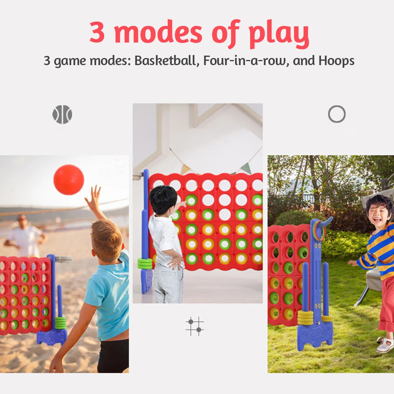 Puzzloria Giant Connect 4 3-in-1 outdoor yard game with basketball hoop ring toss oversized four in a row weather-resistant backyard 