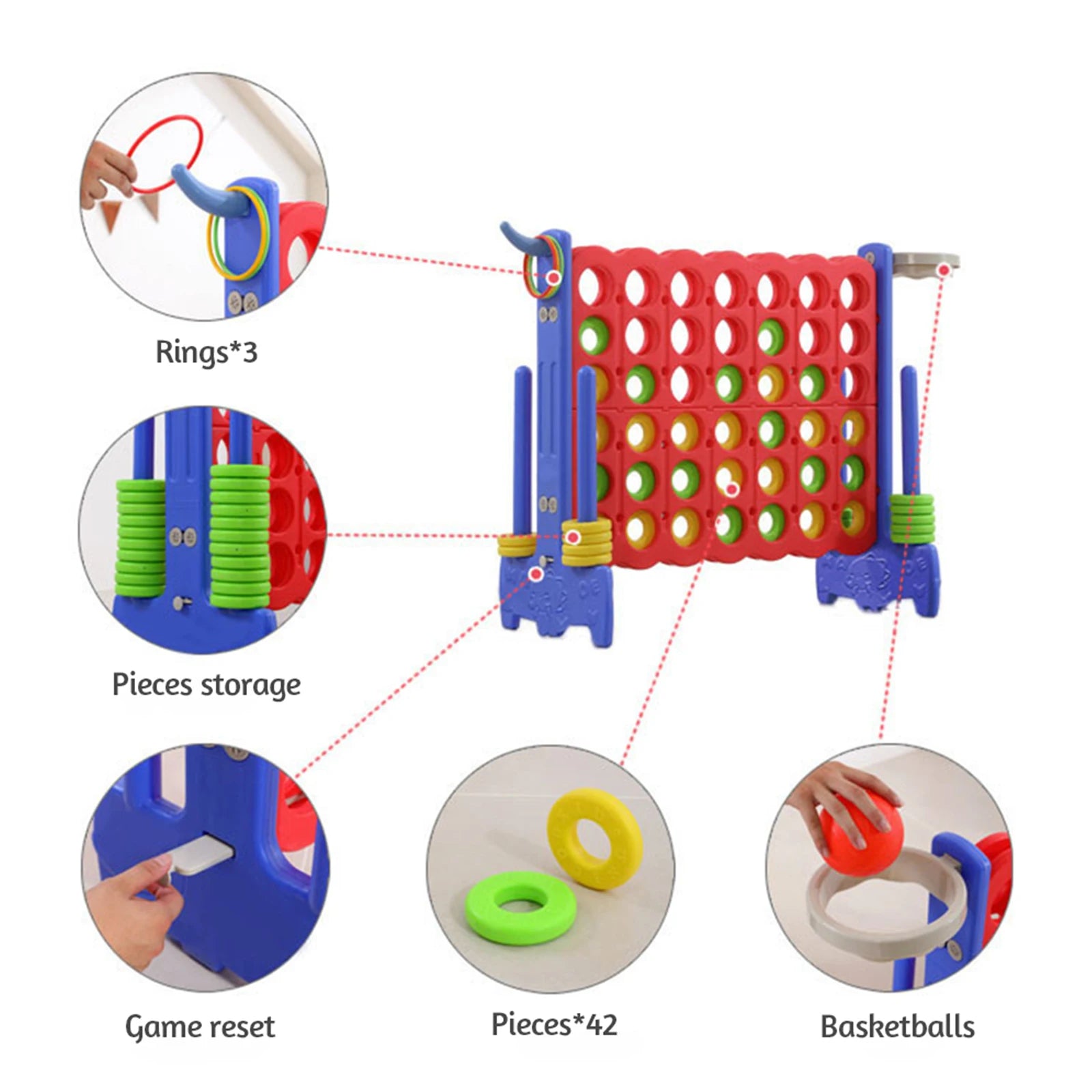 Puzzloria Giant Connect 4 3-in-1 outdoor yard game with basketball hoop ring toss oversized four in a row weather-resistant backyard 