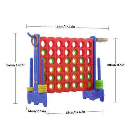 Colorful game board with dimensions labeled on a white background