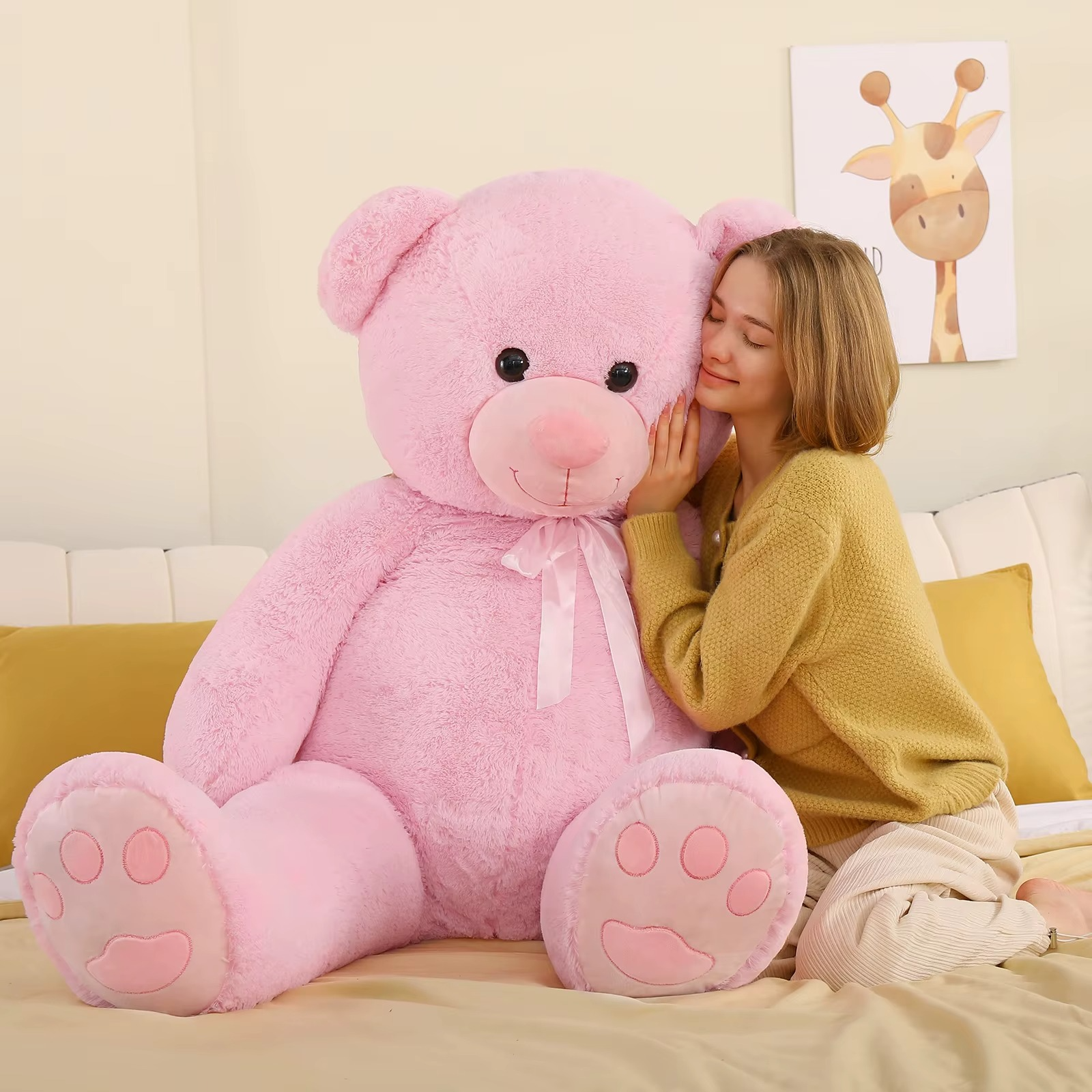 Giant Teddy Bear 4 Feet Big Footprints Plush Stuffed Animals Life Size Large Teddy for Girlfriend Wife Children Teddy-Bear_5ft-Pink