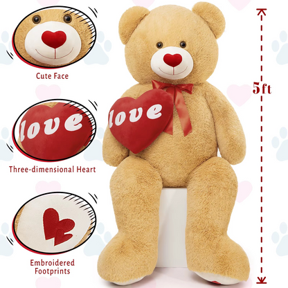 Giant Teddy Bear 5 Feet Big Footprints Plush Stuffed Animals Life Size Large Teddy for Girlfriend Wife Children Teddy-Bear_5ft-Brown