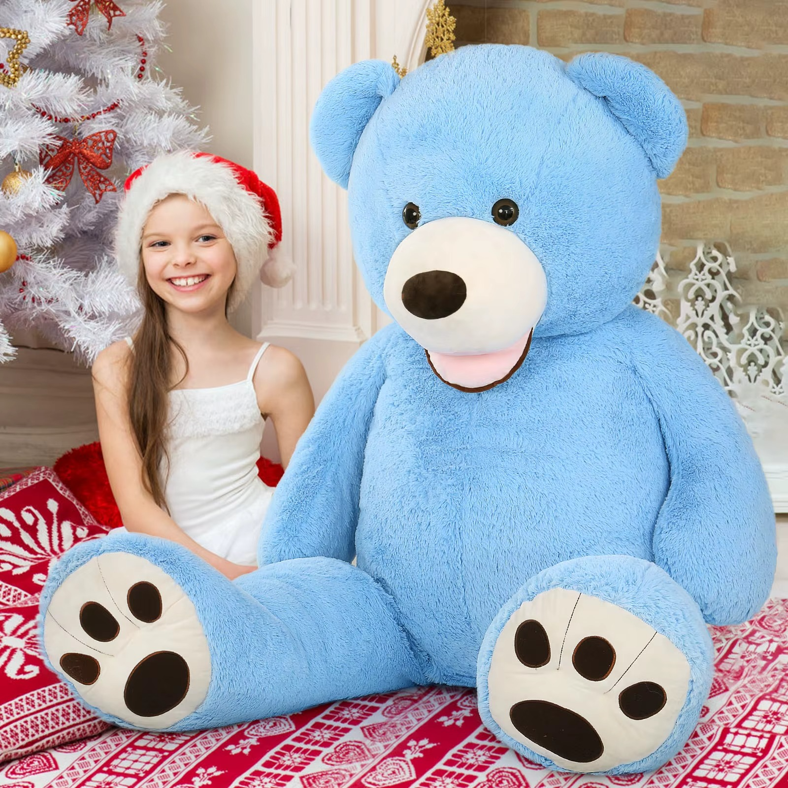 Giant Teddy Bear 4 Feet Big Footprints Plush Stuffed Animals Life Size Large Teddy for Girlfriend Wife Children Teddy-Bear_5ft-Blue