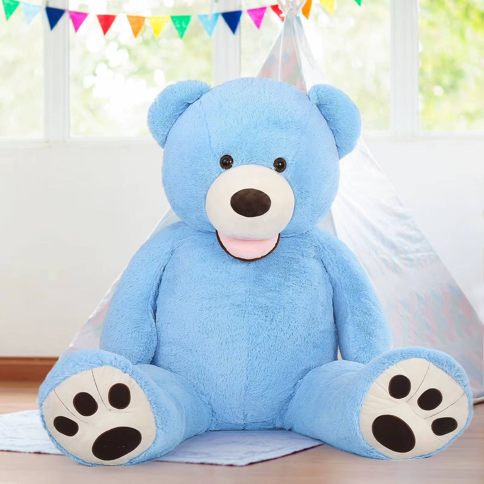giant blue plush teddy bear 4 foot 51 inch soft stuffed animal Christmas holiday gift for kids – Teddy-Bear_4ft-Blue