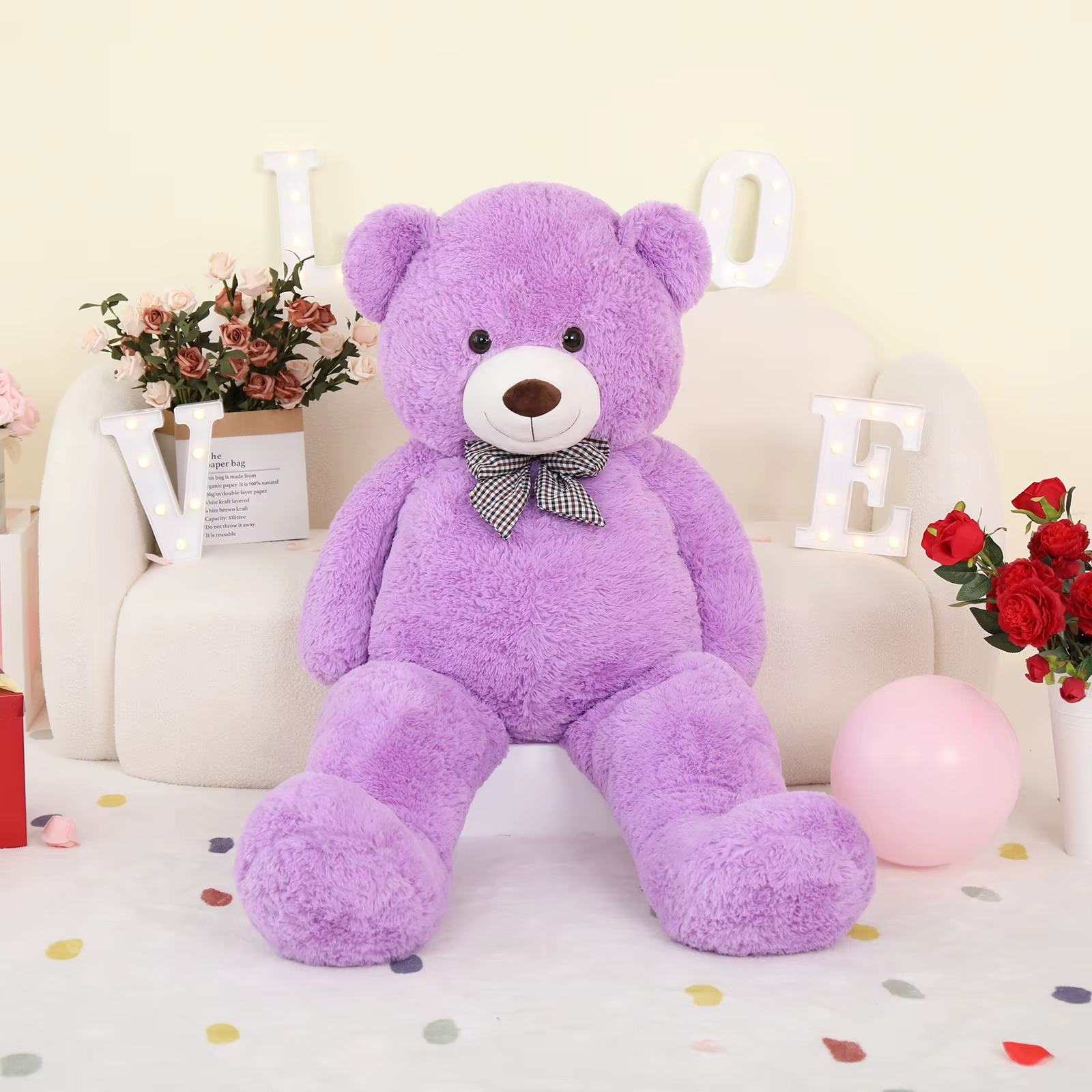 Giant Teddy Bear 5 Feet Big Footprints Plush Stuffed Animals Life Size Large Teddy for Girlfriend Wife Children Teddy-Bear_5ft-Purple Teddy-Bear_4ft-Purple