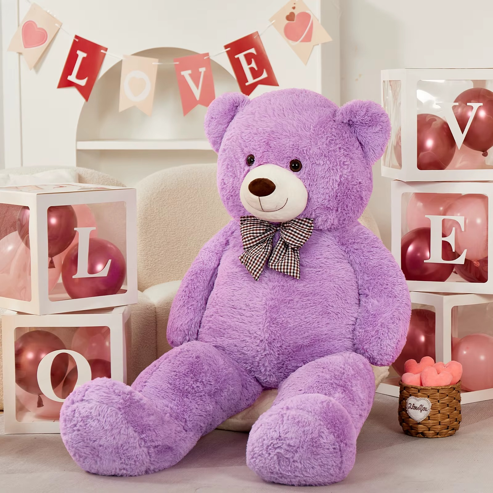 Giant Teddy Bear 5 Feet Big Footprints Plush Stuffed Animals Life Size Large Teddy for Girlfriend Wife Children Teddy-Bear_5ft-Purple Teddy-Bear_4ft-Purple