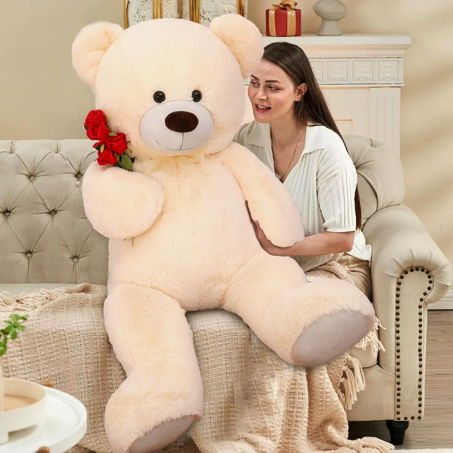 Giant Teddy Bear 4 Feet Big Footprints Plush Stuffed Animals Life Size Large Teddy for Girlfriend Wife Children Teddy-Bear_5ft-Creamy