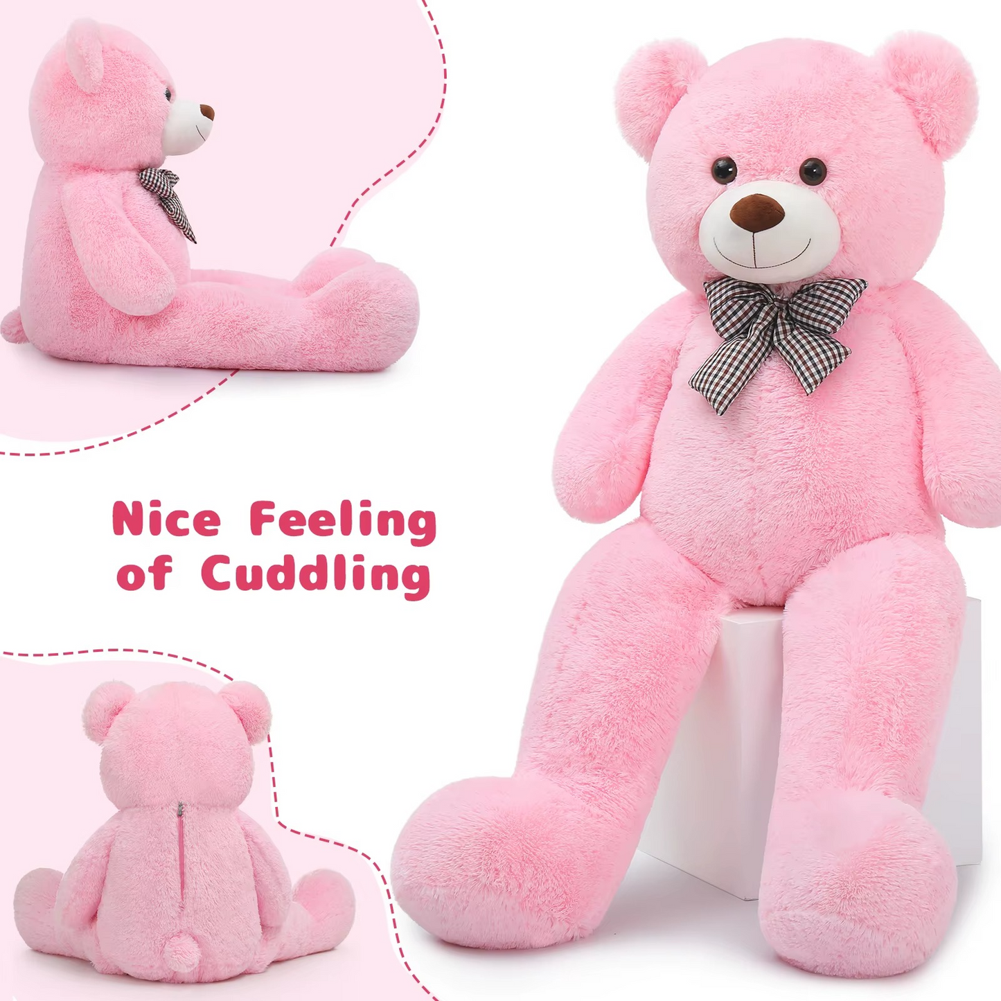 Giant Teddy Bear 4 Feet Big Footprints Plush Stuffed Animals Life Size Large Teddy for Girlfriend Wife Children Teddy-Bear_4ft-Pink-2