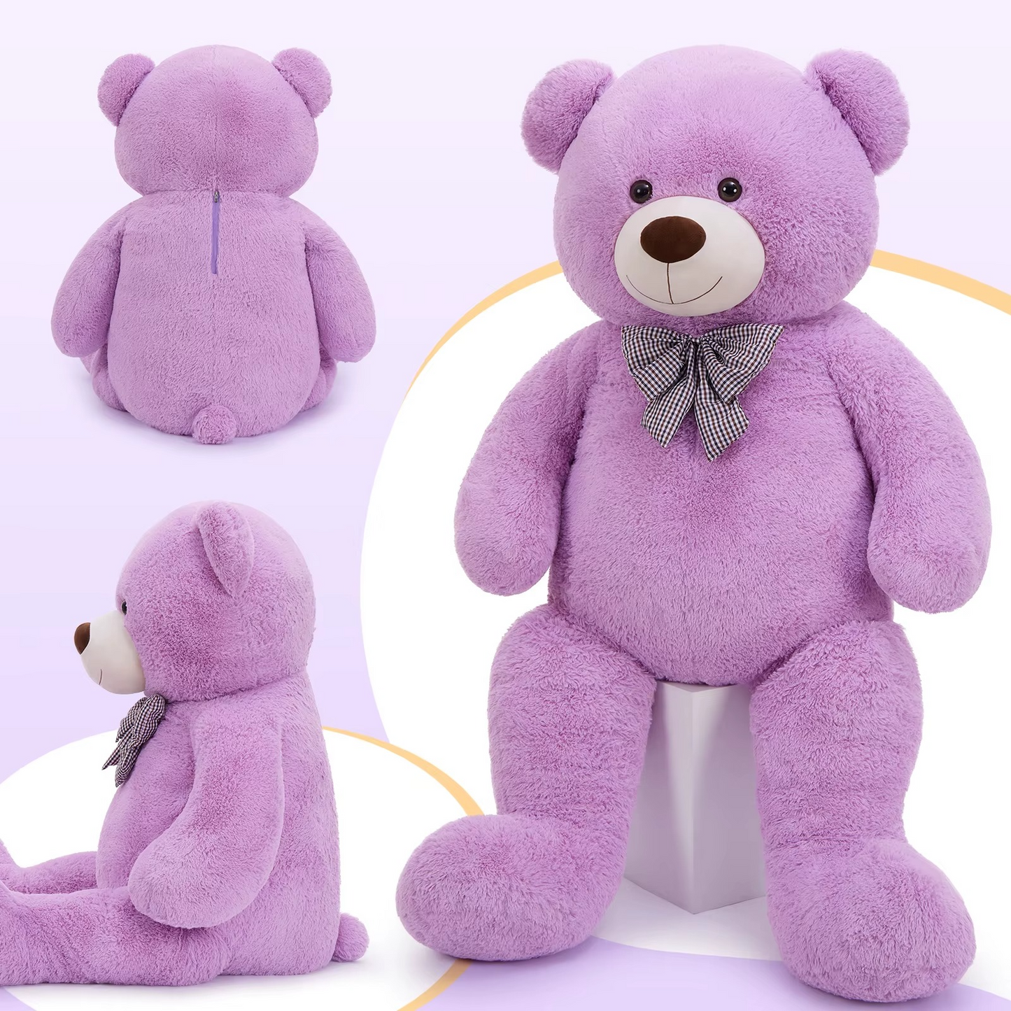 purple teddy bear 72 inch front side back view plush stuffed animal life size giant bear detail – Teddy-Bear_5ft-Purple