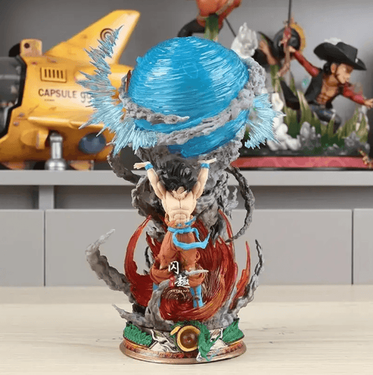 goku spirit bomb figure with translucent blue genki dama sphere, dragon ball z statue for collector shelf display