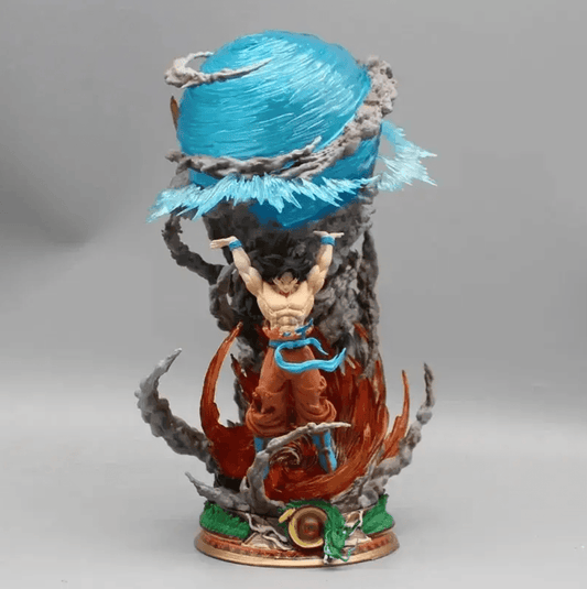 23cm goku statue holding energy sphere aloft, hand painted anime figurine for desk decor and cabinet display