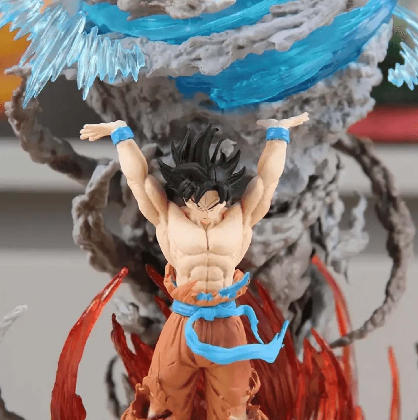 dragon ball z figures collectible goku spirit bomb statue with flame base for anime fans and gaming room decor