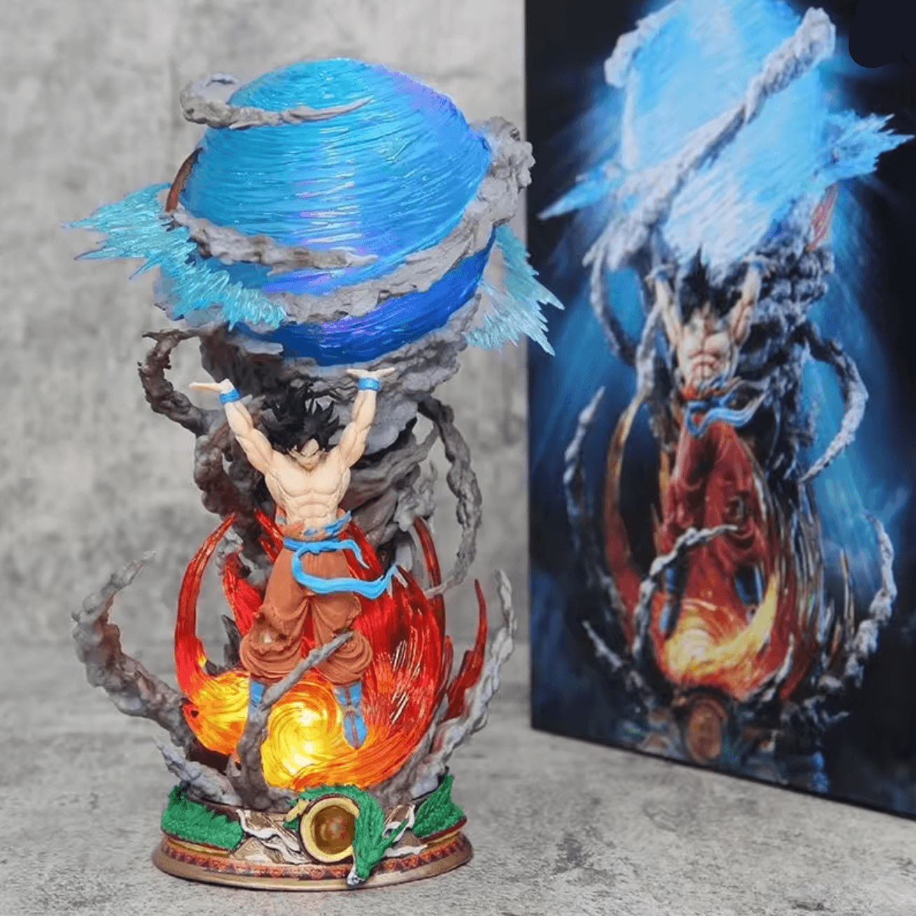 goku spirit bomb action figure detail on torn gi and muscle sculpt, pvc resin anime statue for serious collectors