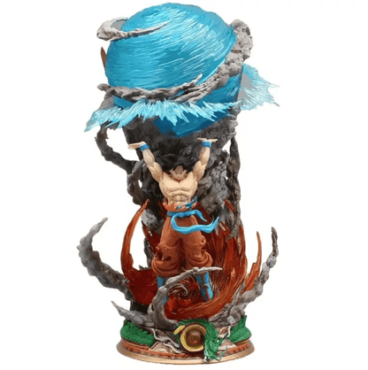 spirit bomb goku figure with rock debris base and orange energy effects, birthday gift for dragon ball z fans