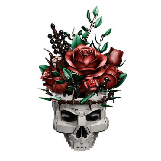 gothic skull rose bouquet building block set red roses skeleton planter floral decor for adult halloween display centerpiece