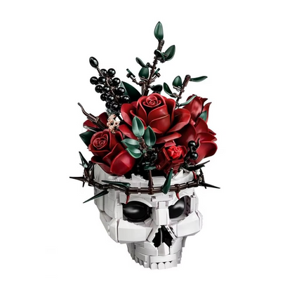 dark botanical skull planter building set red rose bouquet halloween centerpiece anti valentine gift for gothic decor fans