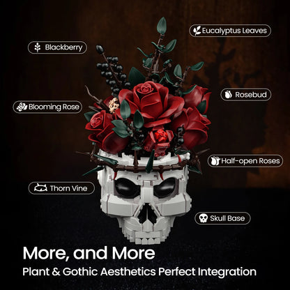 skeleton vase rose bouquet brick kit with five stage blooms intermediate adult builder kit gothic interior shelf decor
