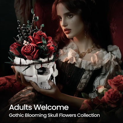 bloom skull lego style construction toy rose floral arrangement halloween display piece for collectors of unusual model kits