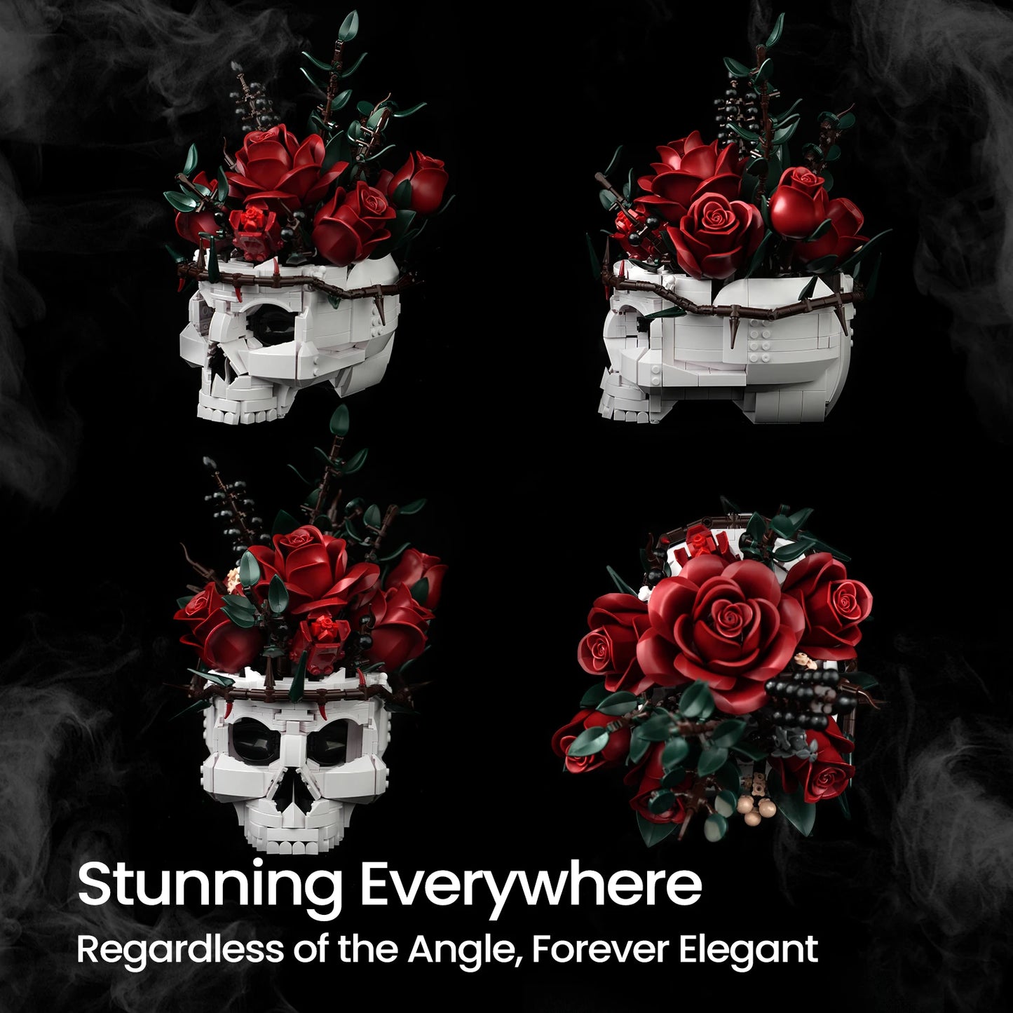 gothic skull rose bouquet building block set lego compatible skeleton planter dark floral centerpiece for adult collectors