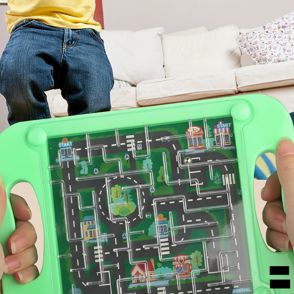 3D maze ball puzzle toy handheld gravity balance brain game for kids with colorful cartoon design, Pink Purple Blue Green