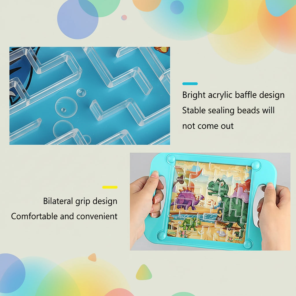 3D maze ball puzzle toy handheld gravity balance brain game for kids with colorful cartoon design, Pink Purple Blue Green