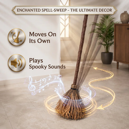 halloween moving broomstick with spooky sounds and independent motion switch, floating witch broom party decoration