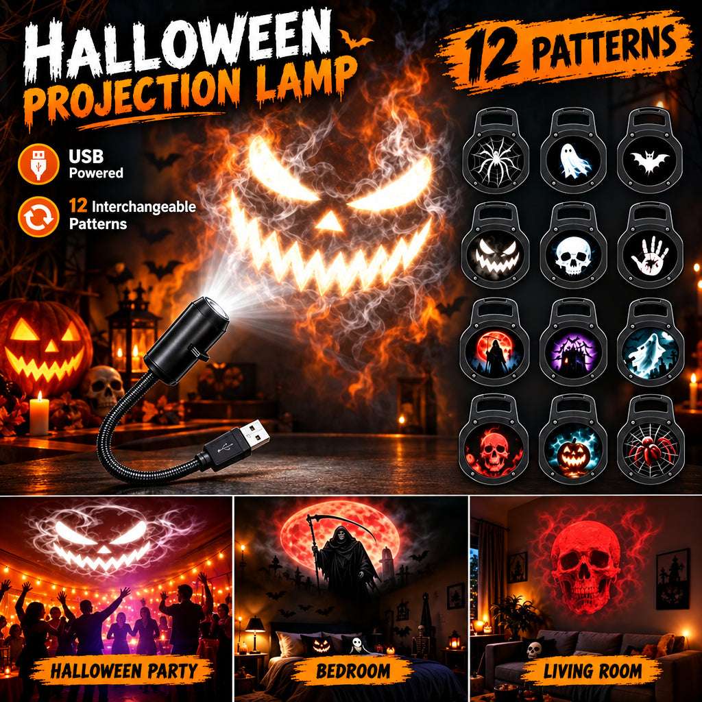 halloween party projector light USB powered with 12 patterns for living room bedroom and haunted house decoration, Halloween 12