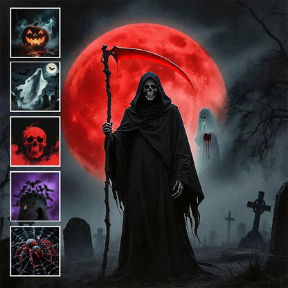 grim reaper red moon halloween projection lamp with ghost pumpkin and red spider slides for horror room decor, Halloween N6, Halloween 12