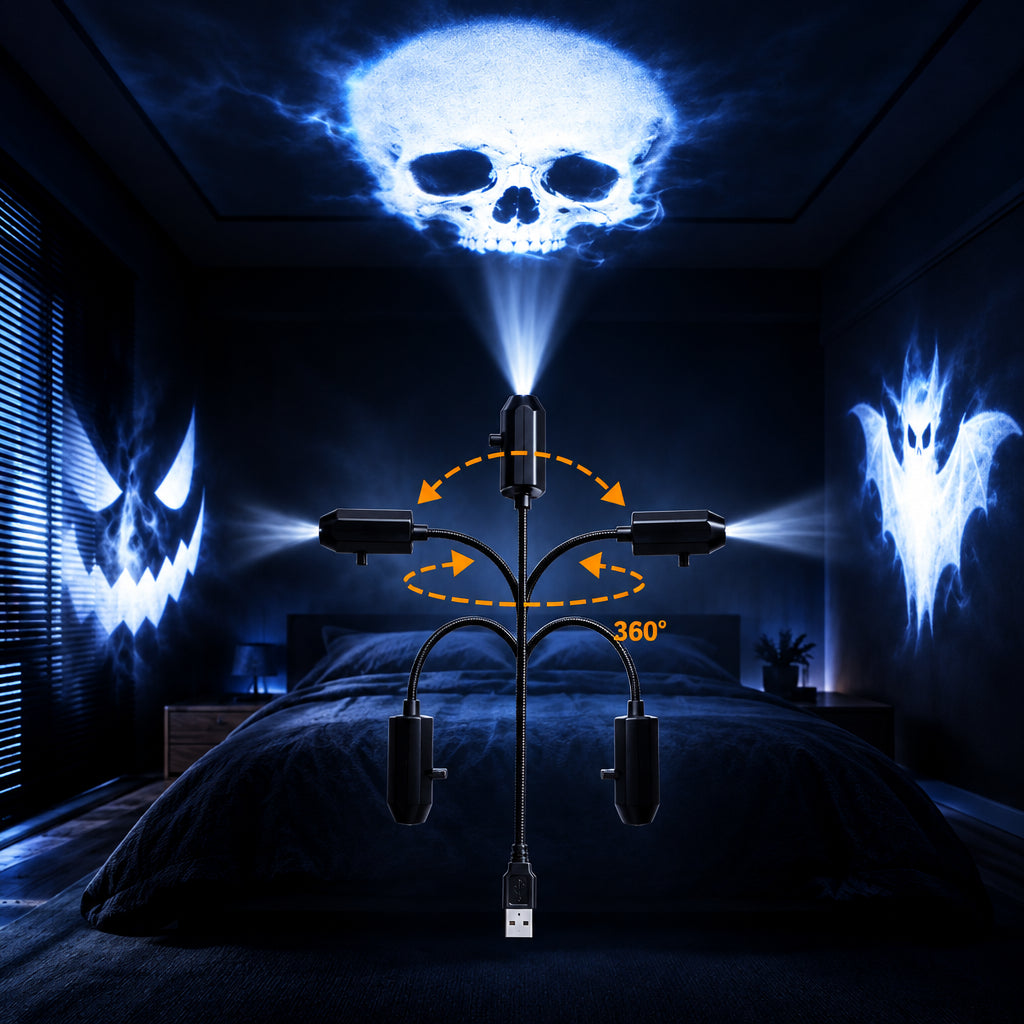 360 degree gooseneck halloween projector night light aiming skull ghost and bat images at ceiling or wall, Halloween 6, Halloween N6, Halloween 12