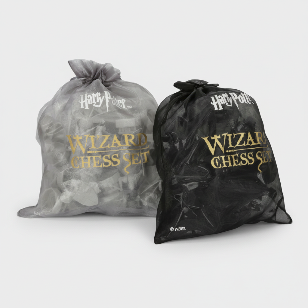 Two bags labeled 'Harry Potter Wizard Chess Set' on a white background