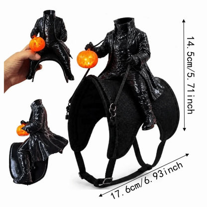 cat rider costume with adjustable strap and padded saddle, headless horseman pet costume 17.6 x 14.5 cm for halloween