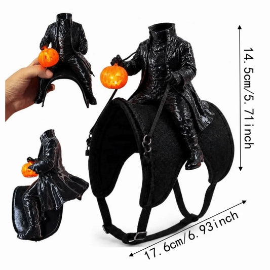 cat rider costume with adjustable strap and padded saddle, headless horseman pet costume 17.6 x 14.5 cm for halloween