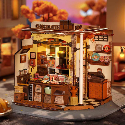diy miniature house kit for adults with 330 pieces building a wooden chocolate shop counter and displays