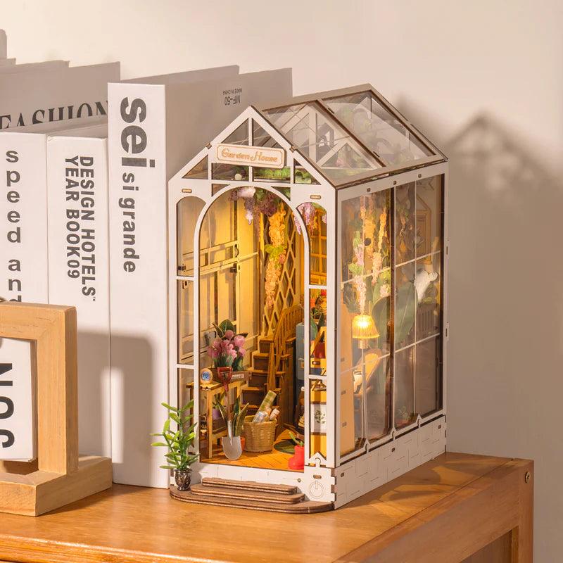 book nook shelf insert measuring 8 by 4.3 by 9.5 inches, miniature dollhouse scene for a bookcase gap