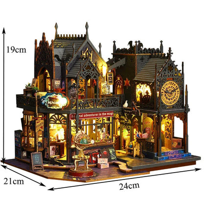 wooden magic city dollhouse with protective display case, illuminated diy model kit for a christmas gift (Kit + Dust Cover)