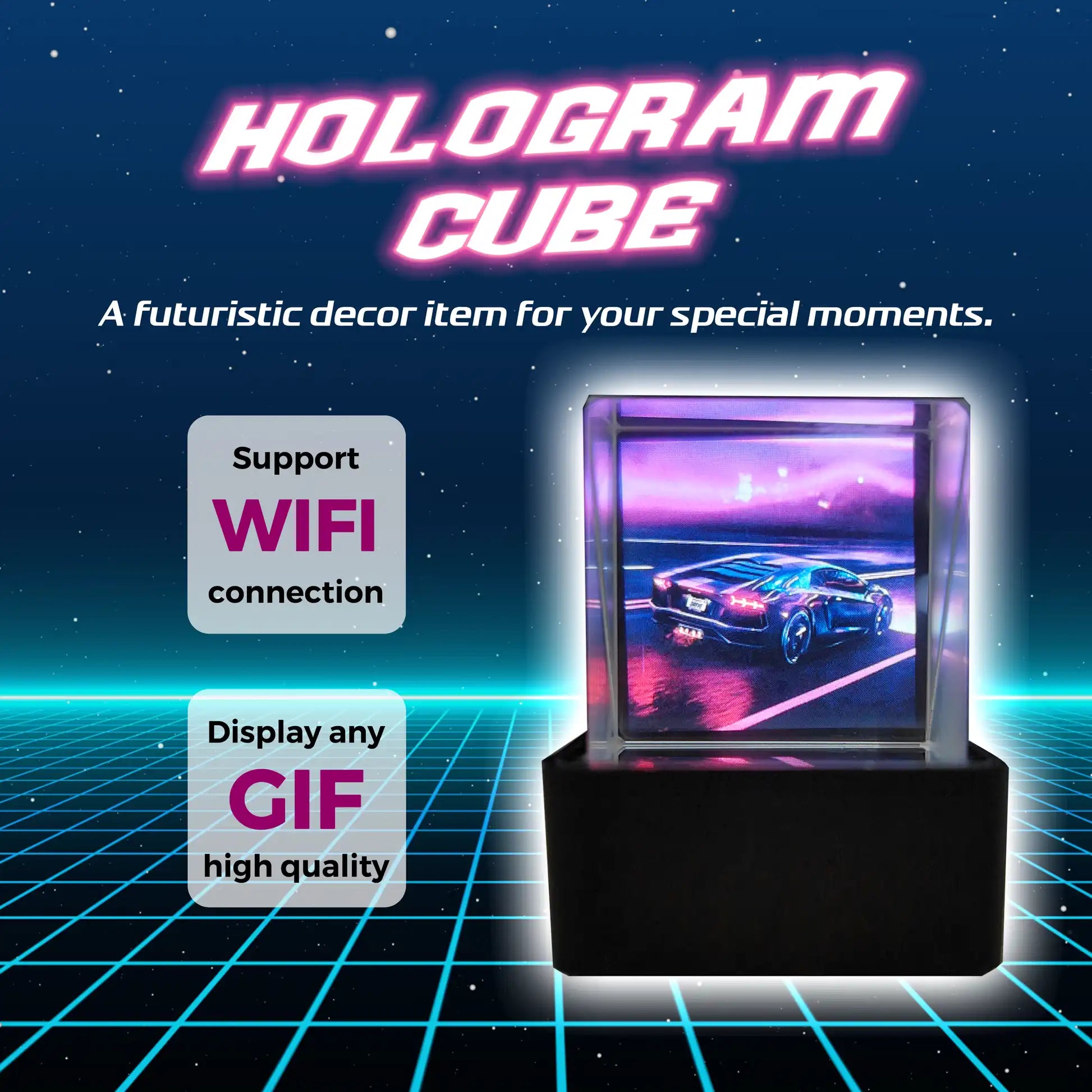 wifi hologram cube display retro synthwave scene 3d depth photo frame creative tech gift for gamers
