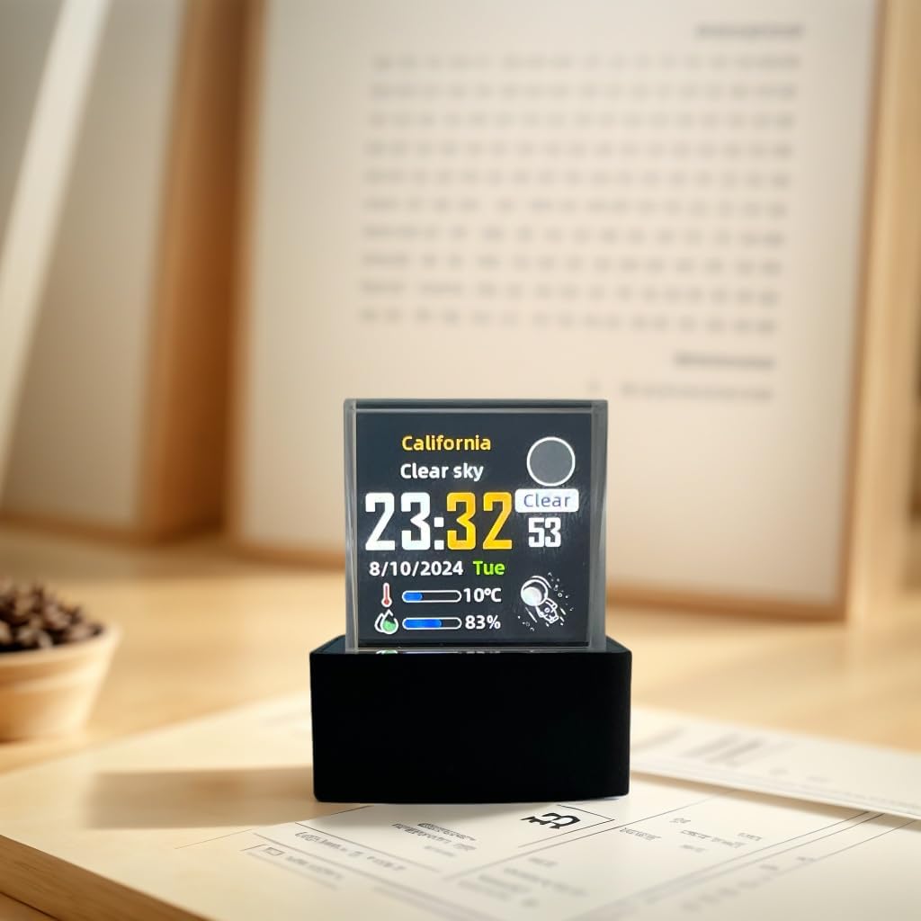 desk hologram cube weather and clock display wifi smart photo frame for nightstand and home office decor
